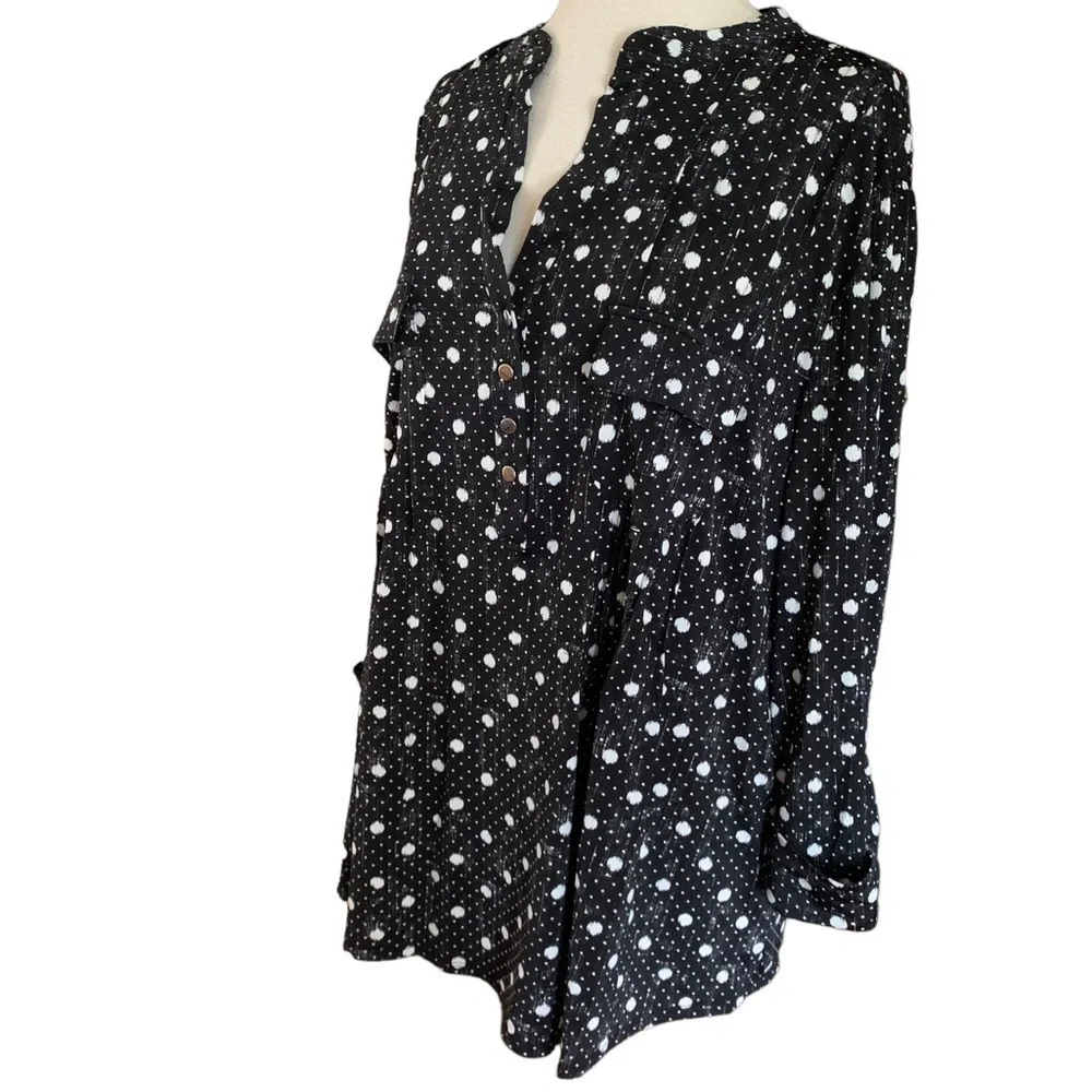 COCOMO 3X Black White 3/4 sleeve Plus Size women's Pintuck Blouse shirt